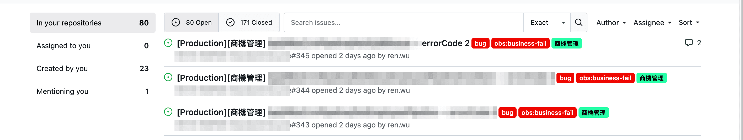 Auto-filed production issues in the tracker, classified and labelled on arrival